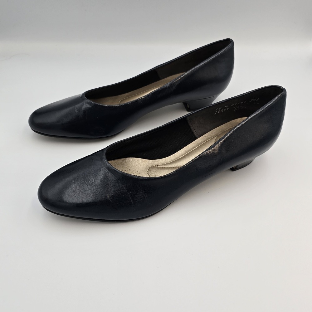 Soft Style Hush Puppies Angel II Block Heel Navy Blue Smooth Shoe Womens 10 M - Picture 4 of 8